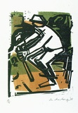 Artist: b'Armstrong, Ian.' | Title: b'(Cricketer).' | Date: 1978 | Technique: b'woodcut, printed in colour, from three blocks'