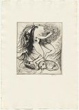 Artist: BOYD, Arthur | Title: Nude figure with cloud and beasts. | Date: (1968-69) | Technique: drypoint, printed in black ink, from one plate | Copyright: Reproduced with permission of Bundanon Trust