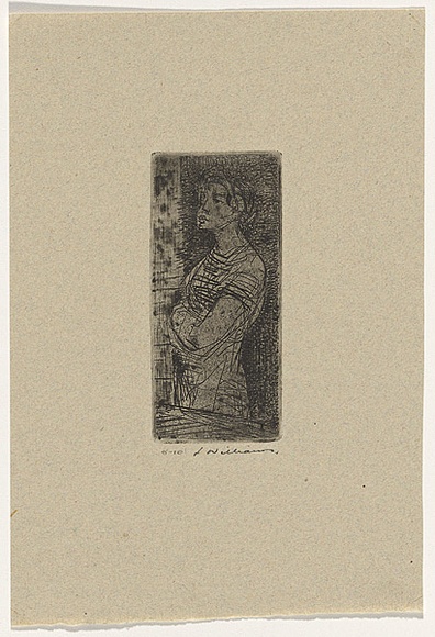 Artist: WILLIAMS, Fred | Title: Barmaid | Date: 1955-56 | Technique: etching, aquatint, engraving and drypoint, printed in black ink, from one zinc plate | Copyright: © Fred Williams Estate