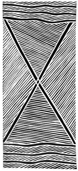 Artist: b'Maymuru-White, Naminapu.' | Title: b'Nyapilingu Wapitja [centre section]' | Date: 1989 | Technique: b'linocut, printed in black ink, from one block'