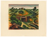 Artist: b'Sumner, Alan.' | Title: b'Darebin Creek bridge' | Date: c.1947 | Technique: b'screenprint, printed in colour, from 15 stencils'
