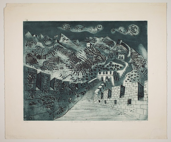 Artist: b'Haxton, Elaine' | Title: b'The Great Wall of China' | Date: 1968 | Technique: b'etching and aquatint, printed in blue ink, from one plate'