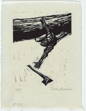 Artist: b'AMOR, Rick' | Title: b'[man falling from tree]' | Date: 1984 | Technique: b'linocut, printed in black ink, from one block' | Copyright: b'\xc2\xa9 Rick Amor. Licensed by VISCOPY, Australia.'