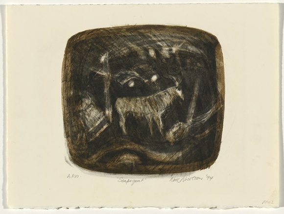 Artist: b'NICOLSON, Noel' | Title: b'Scapegoat' | Date: 1994 | Technique: b'lithograph, printed in black and brown ink, from two stones'