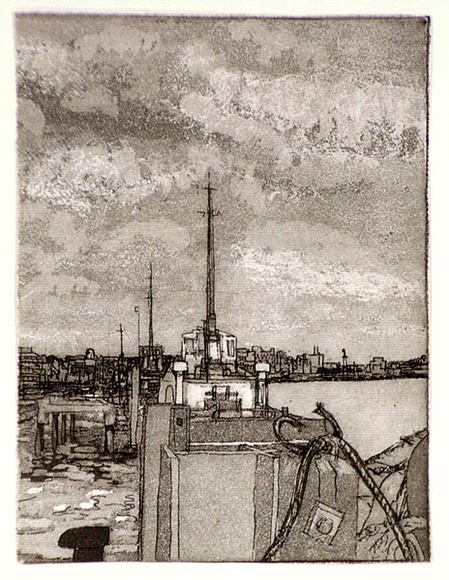 Artist: b'Rooney, Elizabeth.' | Title: b'(Newcastle scene) (b)' | Date: (1976) | Technique: b'etching, aquatint printed in brown and black ink, from one  zinc plate'