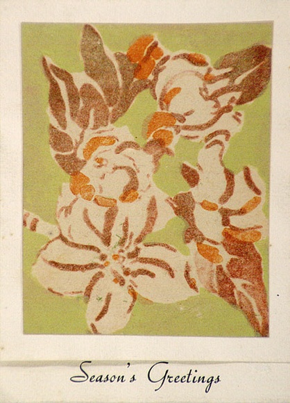 Artist: b'Craig, Sybil.' | Title: b'Christmas card:  Flower.' | Date: 1942 | Technique: b'linocut, printed in colour, from multiple blocks'