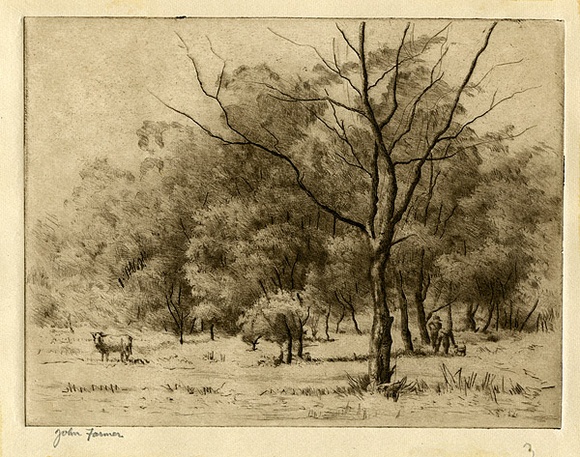 Artist: b'Farmer, John.' | Title: b'Landscape with cow.' | Date: c.1960 | Technique: b'drypoint, printed in brown ink, with plate-tone, from one plate'