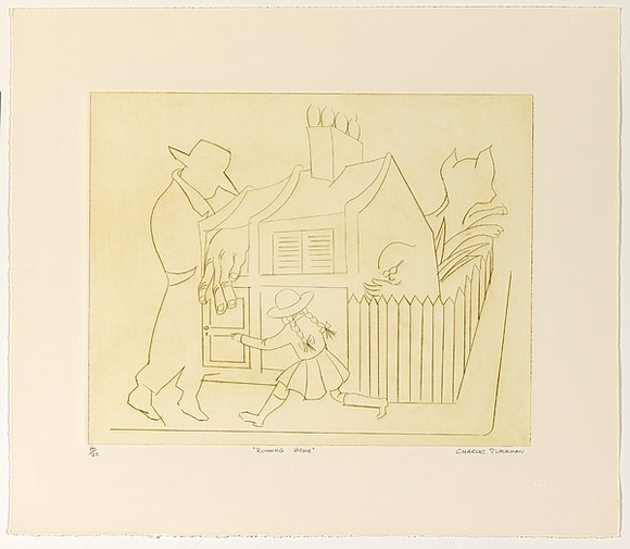 Artist: Blackman, Charles. | Title: Running home.. | Date: (1977) | Technique: drypoint, printed in colour