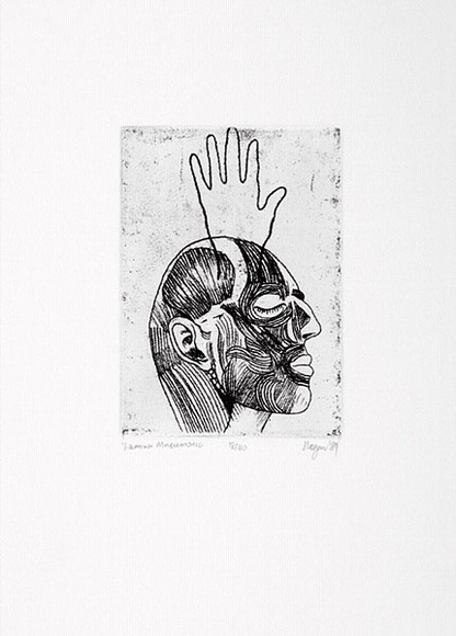 Artist: b'Logan, Jim.' | Title: b'Lamina mneumonic.' | Date: 1989 | Technique: b'softground etching printed in black ink with plate-tone, from one plate'