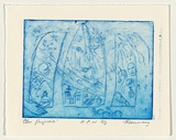 Artist: b'DOUMANY, Mary' | Title: b'Blue projectile' | Date: 1999, October | Technique: b'engraving, printed in blue ink, from one perspex plate'