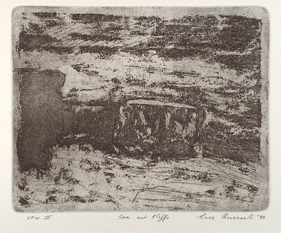 Artist: b'Anceschi, Eros.' | Title: b'Sea and cliffs' | Date: 1988 | Technique: b'etching and aquatint, printed in black ink from copper plate'