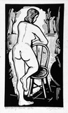 Artist: b'Taylor, John H.' | Title: b'Standing Nude No 2' | Date: 1976 | Technique: b'linocut, printed in black and grey ink, from two blocks'