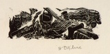 Artist: OGILVIE, Helen | Title: (Billy over a campfire) | Date: 1950 | Technique: wood-engraving, printed in black ink, from one block