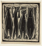 Title: not titled [four elongated women] | Date: c. 1955 | Technique: linocut, printed in black ink, from one block