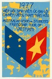 Artist: b'EARTHWORKS POSTER COLLECTIVE' | Title: b'1977 Australian Union of Students friendship tour of Vietnam' | Date: 1977 | Technique: b'screenprint, printed in colour, from three stencils'