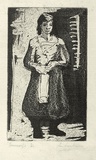 Artist: b'Armstrong, Ian.' | Title: b'Housewife.' | Date: 1958 | Technique: b'etching and aquatint, printed in purple/black ink, from one plate'