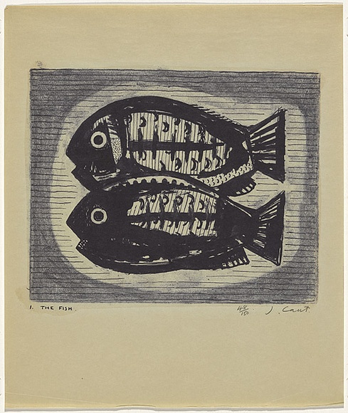 Artist: b'Cant, James.' | Title: b'The fish.' | Date: 1948 | Technique: b'cliche-verre, printed in blue pigment, from one hand-drawn glass plate'