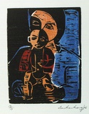 Artist: b'Armstrong, Ian.' | Title: b'(Mother and child).' | Date: 1976 | Technique: b'woodcut, printed in colour, from four blocks'