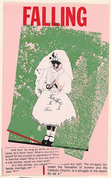 Artist: b'EARTHWORKS POSTER COLLECTIVE' | Title: b'Falling in love the immaculate deception' | Date: 1975 | Technique: b'screenprint, printed in colour, from multiple stencils' | Copyright: b'\xc2\xa9 Marie McMahon. Licensed by VISCOPY, Australia'