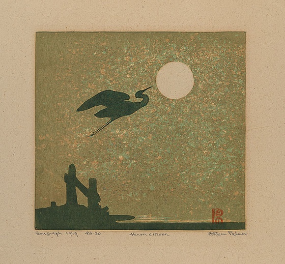 Artist: Palmer, Ethleen. | Title: Heron and moon | Date: 1949 | Technique: screenprint, printed in colour, from multiple stencils