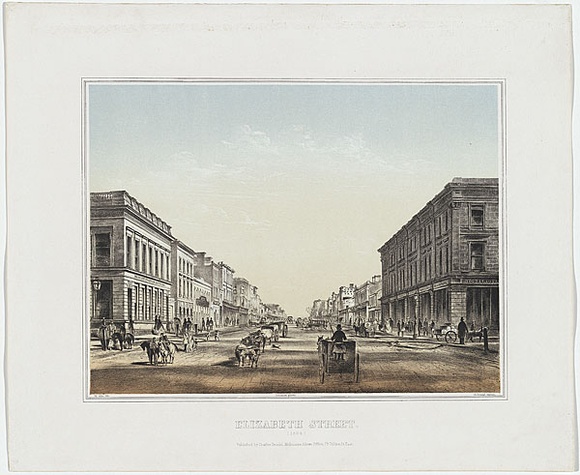 Artist: b'Nettleton, Charles.' | Title: b'Elizabeth Street.' | Date: 1863-64 | Technique: b'lithograph, printed in colour, from two stones'