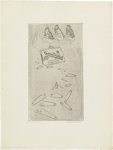 Artist: b'WALKER, Murray' | Title: b'Mary Anne, cosmetiques and pins.' | Date: 1972 | Technique: b'softground-etching, printed in black ink, from one plate'