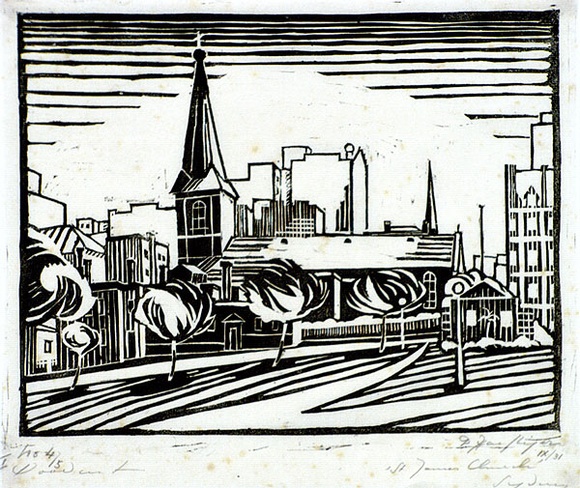 Artist: b'Haefliger, Paul.' | Title: b'St James Church, Sydney' | Date: 1931-33 | Technique: b'woodcut, printed in black ink, from one block'