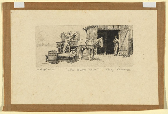Artist: b'Leason, Percy.' | Title: b'The water cart' | Date: 1921 | Technique: b'etching, printed in black ink, from one plate' | Copyright: b'Permission granted in memory of Percy Leason'