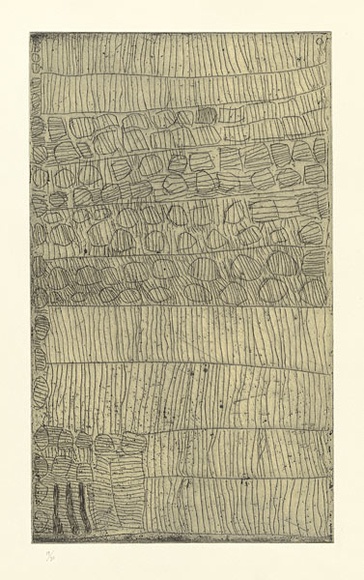 Artist: b'WARLAPINNI, Freda' | Title: b'not titled' | Date: 1999 | Technique: b'hardground-etching, printed in two colours, from one copper plate'