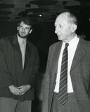 Title: b'Roger Butler, curator and Professor John Mulvaney, opening speaker Prints and printmaking: Pre-settlement to present. Canberra: National Gallery of Australia, 18 February 1988.'