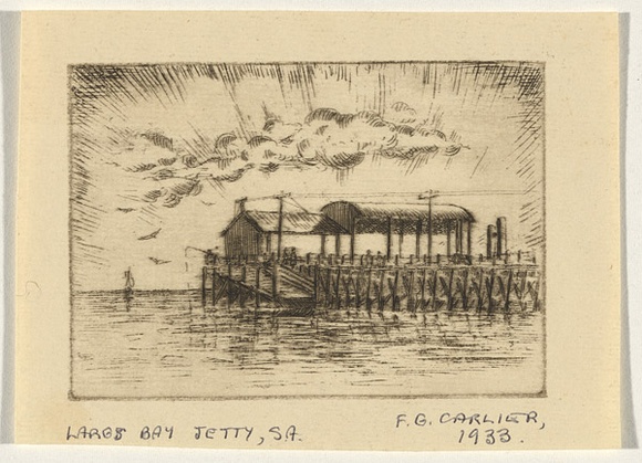 Artist: b'Carlier, Frederick.' | Title: b'Largs Bay Jetty, S.A.' | Date: 1933 | Technique: b'etching, printed in black ink, from one plate'