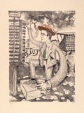 Artist: b'Hay, Bill.' | Title: b'Darren Knight. The bookmaker' | Date: 1989 | Technique: b'lithograph, printed in black ink, from one plate; hand-coloured'