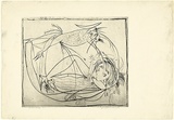 Artist: b'BOYD, Arthur' | Title: b'Nude unveiled by a dog.' | Date: (1962-63) | Technique: b'drypoint, printed in black ink, from one plate' | Copyright: b'Reproduced with permission of Bundanon Trust'