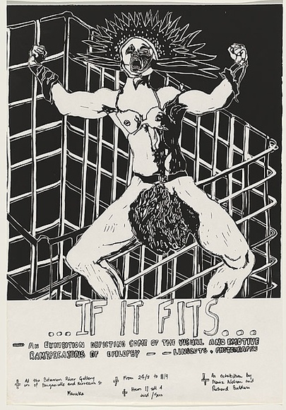 Artist: b'Nelson, Moira.' | Title: b'If it fits... Bitumen River Gallery.' | Date: 1983 | Technique: b'screenprint, printed in black ink, from one stencil'