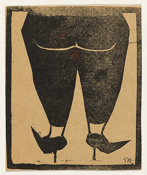 Artist: b'Bell, George..' | Title: b'(Bottom, legs and high heels).' | Technique: b'linocut, printed in black ink, from one block'