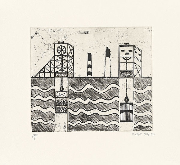 Artist: Bray, Vincent. | Title: not titled [underground lifts] | Date: 2001 | Technique: etching, printed in black ink, from one plate