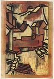 Title: Fishing village | Date: 1950s-60s | Technique: lithograph, printed in black ink, from one stone; linocut, printed in colour, from multiple blocks