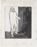 Artist: b'MADDOCK, Bea' | Title: b'Figure and shadow I.' | Date: May 1965 | Technique: b'line-etching and aquatint, printed in black ink, from one copper plate; additions in brush and black ink wask'