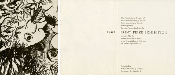 Artist: PRINT COUNCIL OF AUSTRALIA | Title: Invitation | 1967 Print Prize Exhibition [presented by the Print Council of Australia]. Melbourne: National Gallery of Victoria, 1 September - 1 October 1967. | Date: 1967