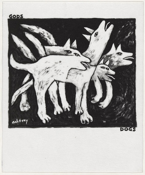 Artist: b'WORSTEAD, Paul' | Title: bGod's Dogs | Date: 1991 | Technique: b'screenprint, printed in black ink, from one stencil' | Copyright: b'This work appears on screen courtesy of the artist'