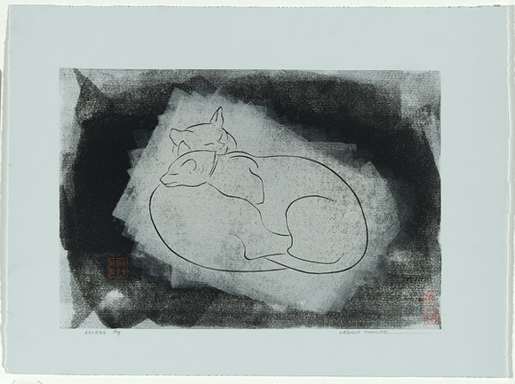 Artist: b'Thorpe, Lesbia.' | Title: b'Lovers' | Date: 1986 | Technique: b'linocut, printed in colour, from two blocks'