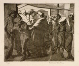 Artist: b'Hawkins, Weaver.' | Title: b'Coffee stall' | Date: 1921 | Technique: b'etching, printed in black ink, from one  plate' | Copyright: b'The Estate of H.F Weaver Hawkins'