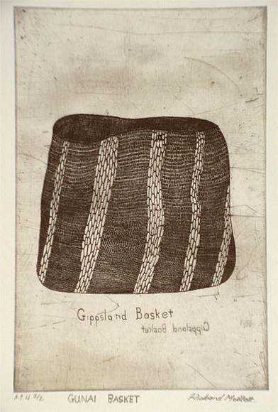 Artist: b'MULLETT, Richard' | Title: b'Gunai basket' | Date: 1999, April | Technique: b'etching, printed in black ink, from one plate'