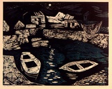 Artist: b'Adams, Tate.' | Title: b'Irish fishing village.' | Date: 1954 | Technique: b'linocut, printed in colour, from three blocks'