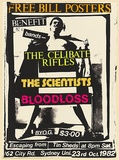 Artist: Statakis, Tony. | Title: Free Bill Posters Benefit. Bands- The Celibate Rifles, The Scientists, Bloodloss. | Date: 1982 | Technique: screenprint, printed in colour, from five stencils | Copyright: © Tony Stathakis