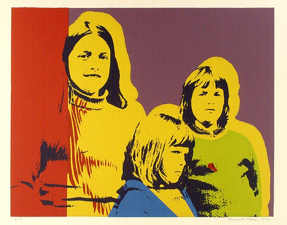 Artist: b'Cole-Adams, Brigid.' | Title: b'not titled [three children].' | Date: 1974 | Technique: b'screenprint, printed in colour, from six stencils'