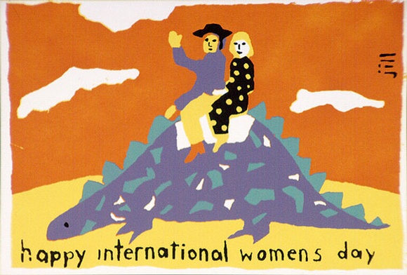 Artist: b'Jill Posters.' | Title: b'Postcard: Happy international womens day' | Date: 1983-87 | Technique: b'screenprint, printed in colour, from four stencils'