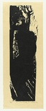 Artist: AMOR, Rick | Title: Self portrait by a canal. | Date: 1990 | Technique: woodcut, printed in black ink, from one block