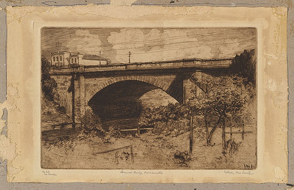 Title: b'Lennox Bridge, Parramatta' | Date: 1917 | Technique: b'etching, printed in black ink, from one plate'