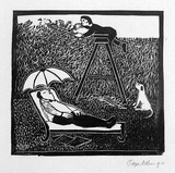 Artist: b'Allen, Joyce.' | Title: b'Man resting.' | Date: 1990 | Technique: b'linocut, printed in black ink, from one block'